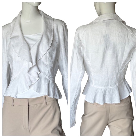 INC International Concepts Jackets & Blazers - Inc International Concepts White Linen Ruffled Peplum Cropped Jacket Size S NWT